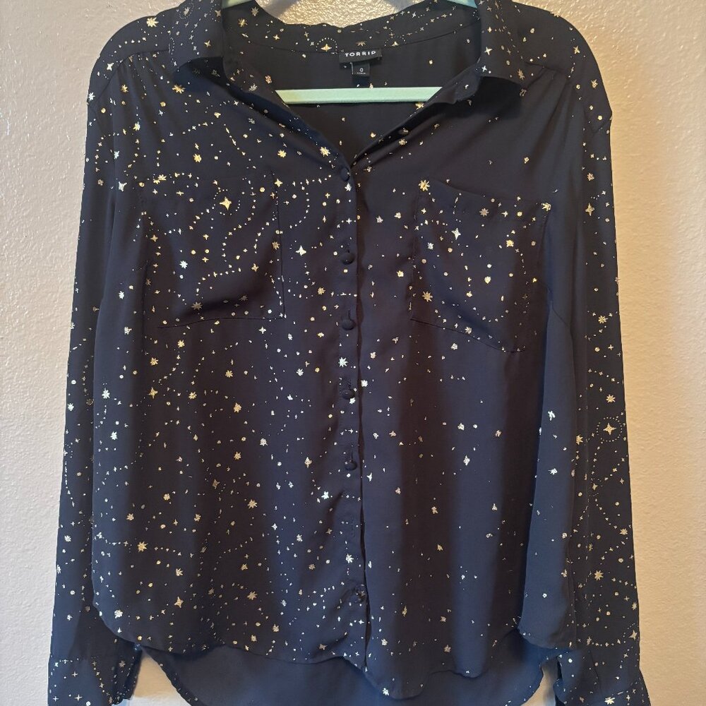Galaxy and Stars Madison Crepe de Chine Button Long Sleeve - Torrid - 0 / 0X